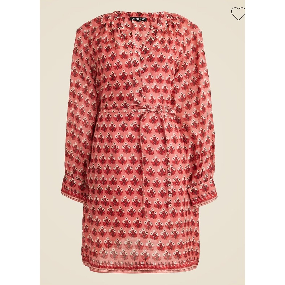 J.Crew Cabana Mini Dress Women XS Red Block Print Ramie V-Neck Long Sleeve CI921